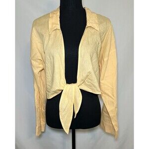 Calia Orange Linen Blend Swim‎ Coverup Crop Shirt Front Tie Women's MED NWT